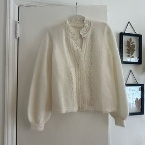 Sezane Cream Lace-Detail Cardigan